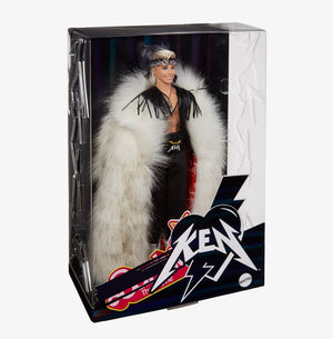 Ken Doll In Faux Fur Coat And Black Fringe Vest – Barbie The Movie in box