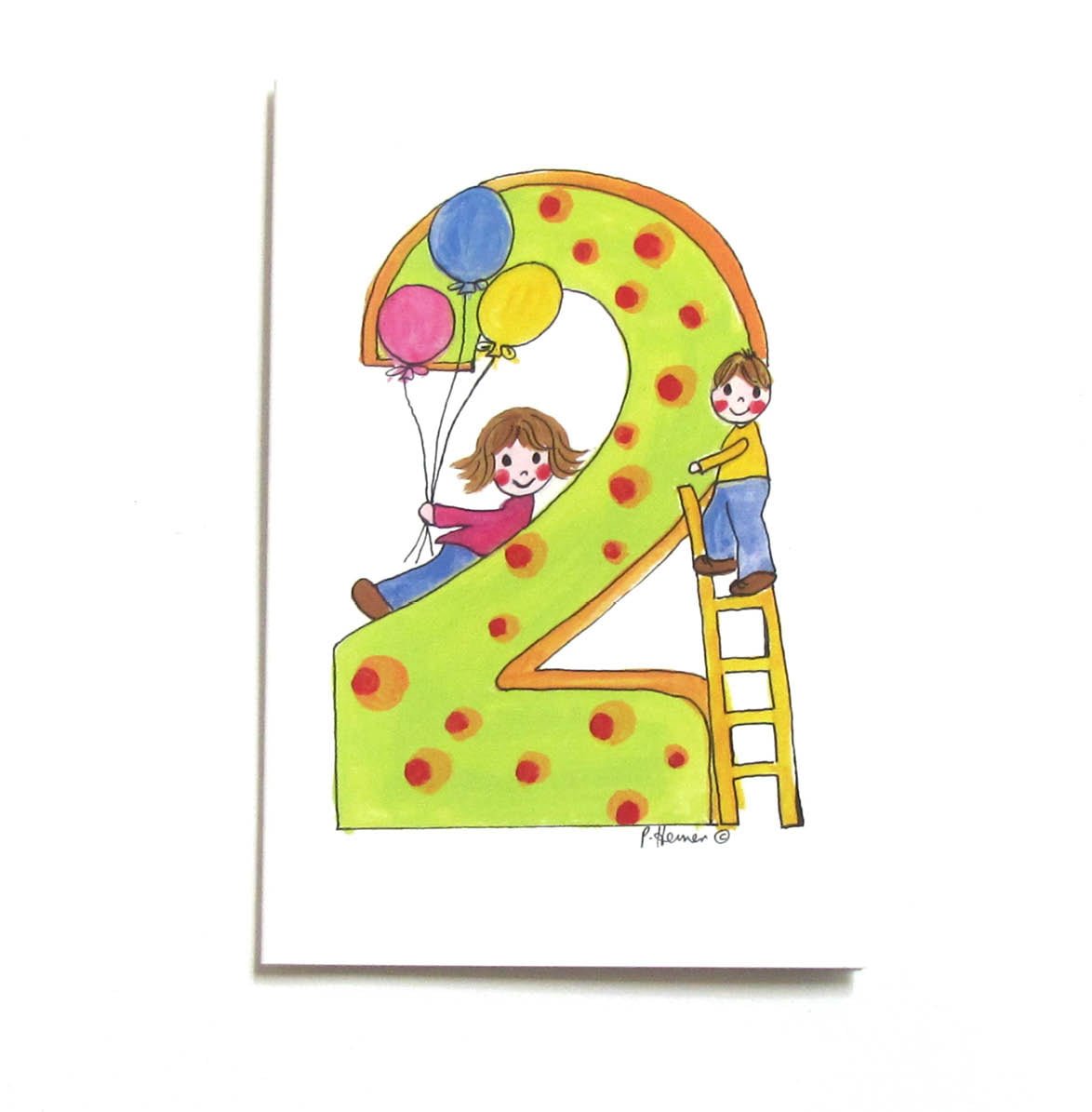 Aged 2 Children with Balloons Card