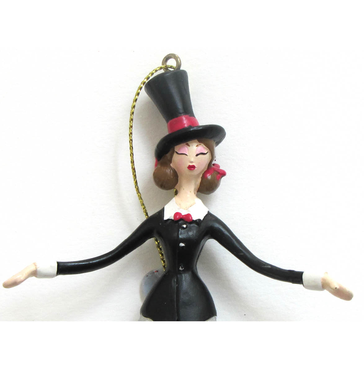 Christmas Masquerade Top Hat Lady Ornament Arms Open