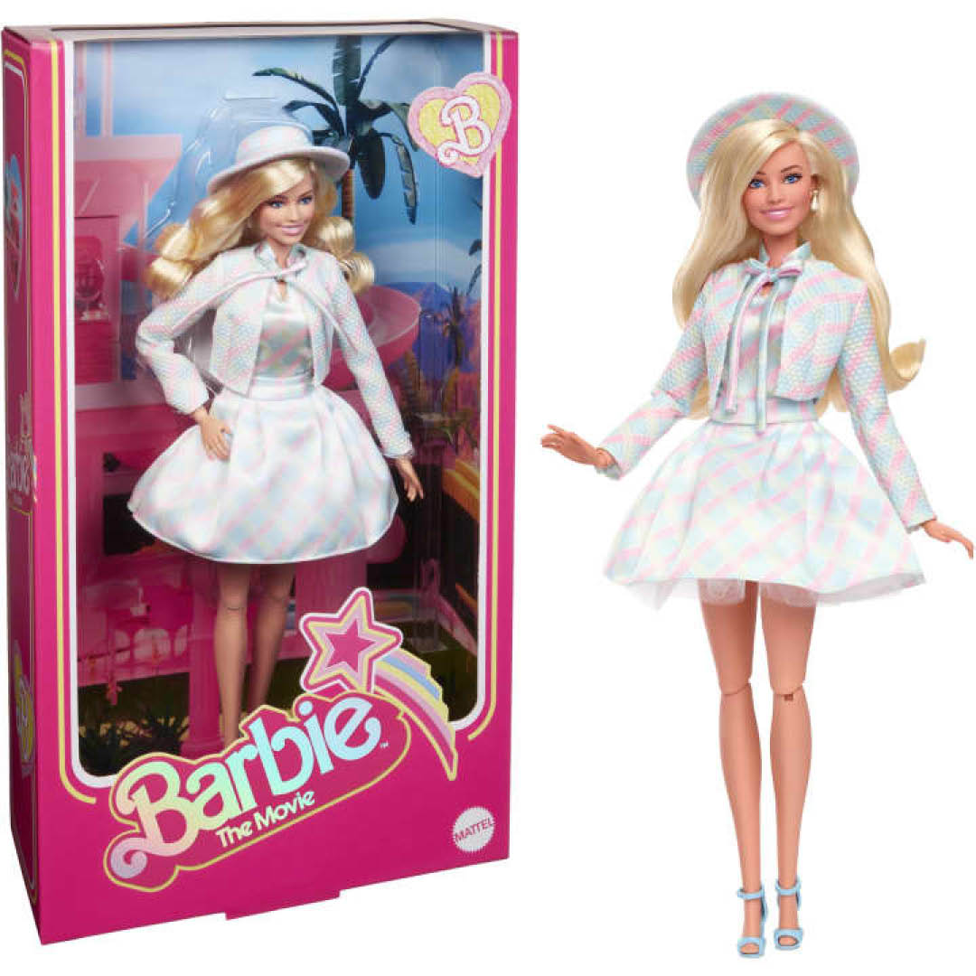 Barbie Movie Doll in Plaid Outfit and Hat Box