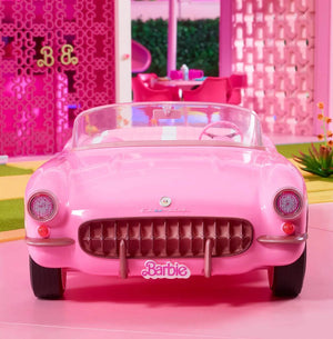 Barbie Movie Pink Corvette front of car