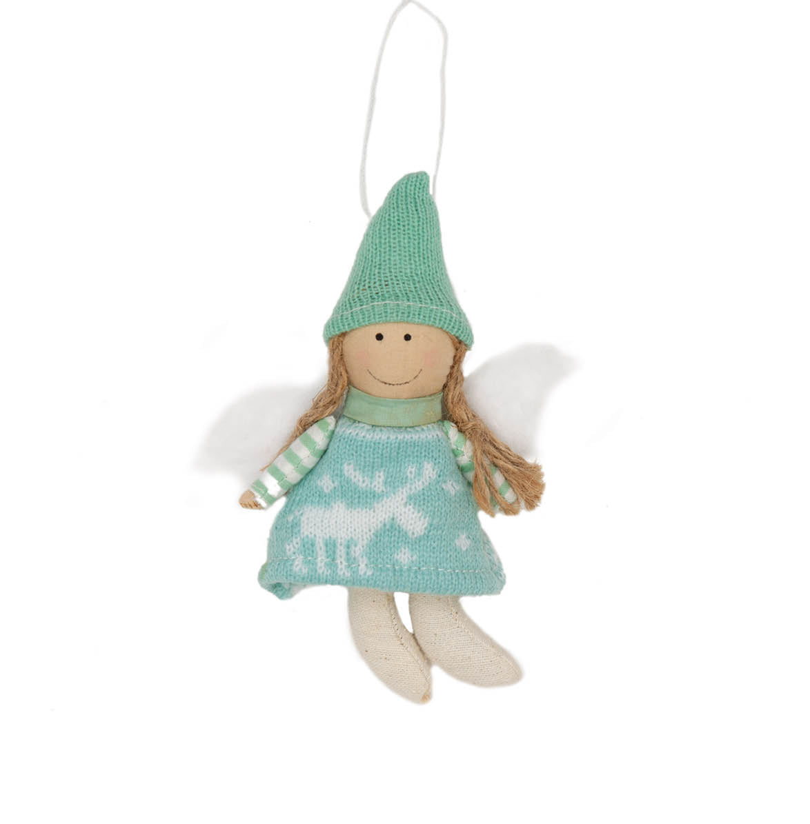 Plush Christmas Angel With Reindeer Jumper Ornament