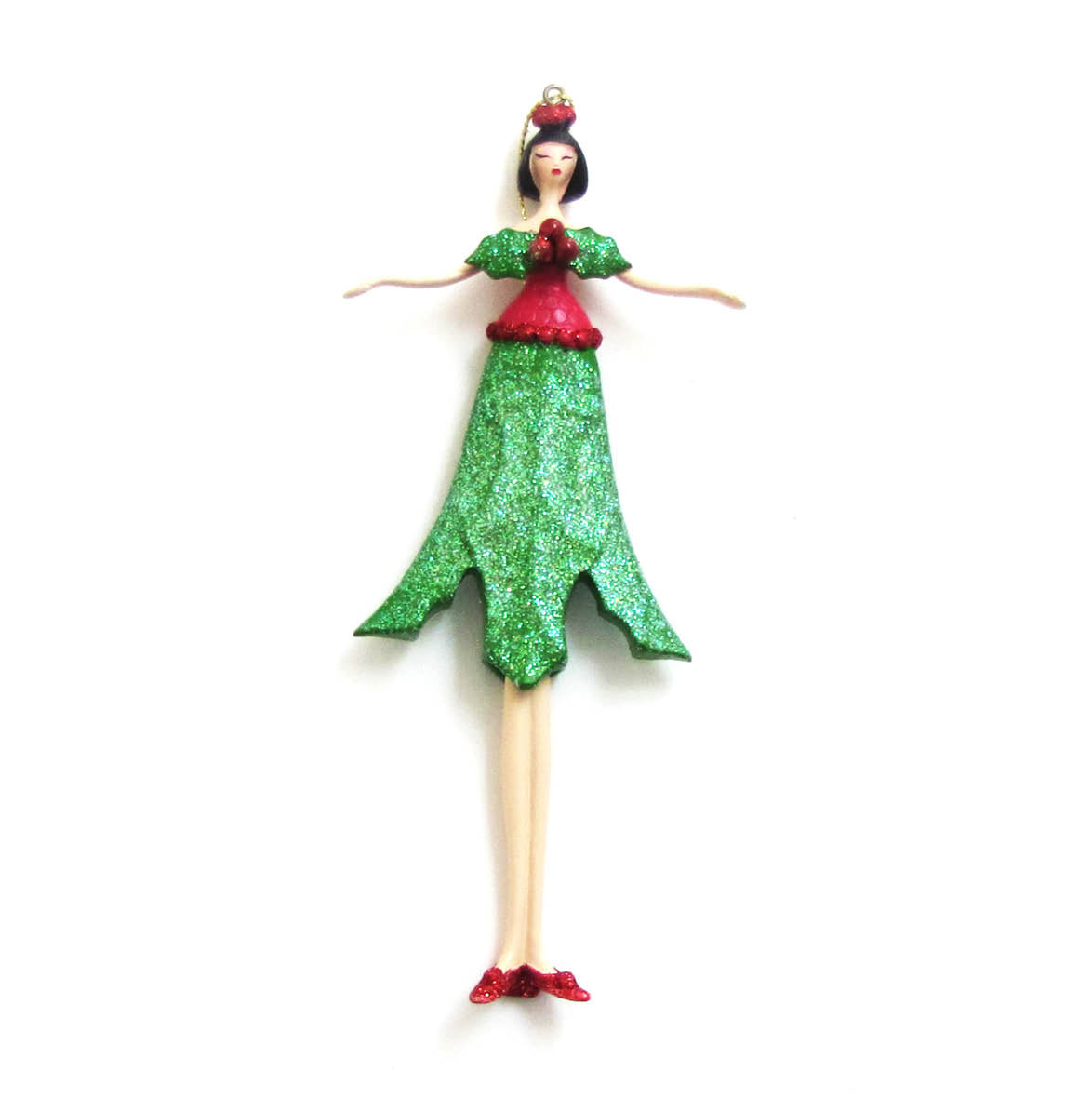 Christmas Masquerade Green and Red Lady Ornament