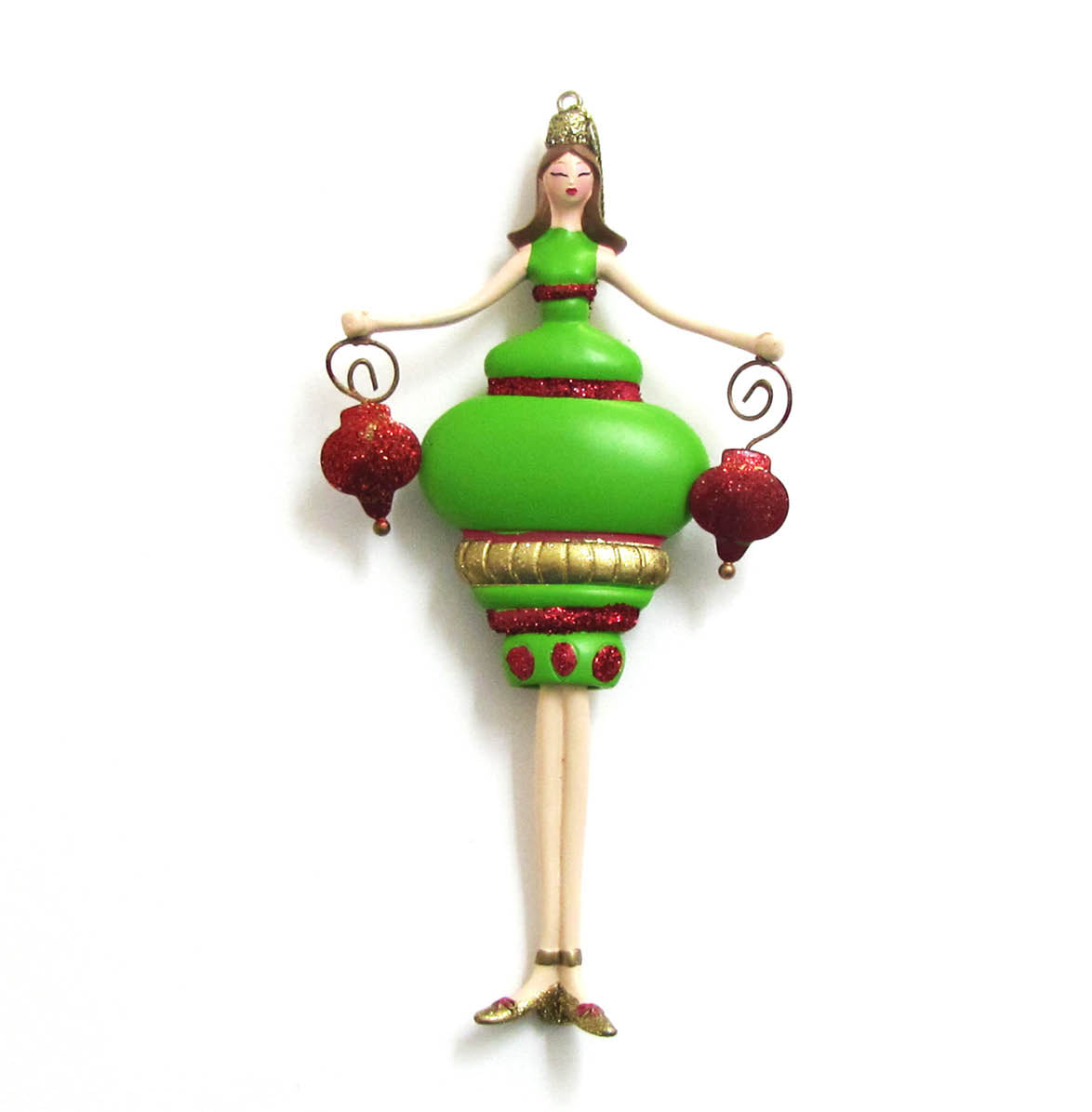 Christmas Masquerade Green and Red Lady Ornament