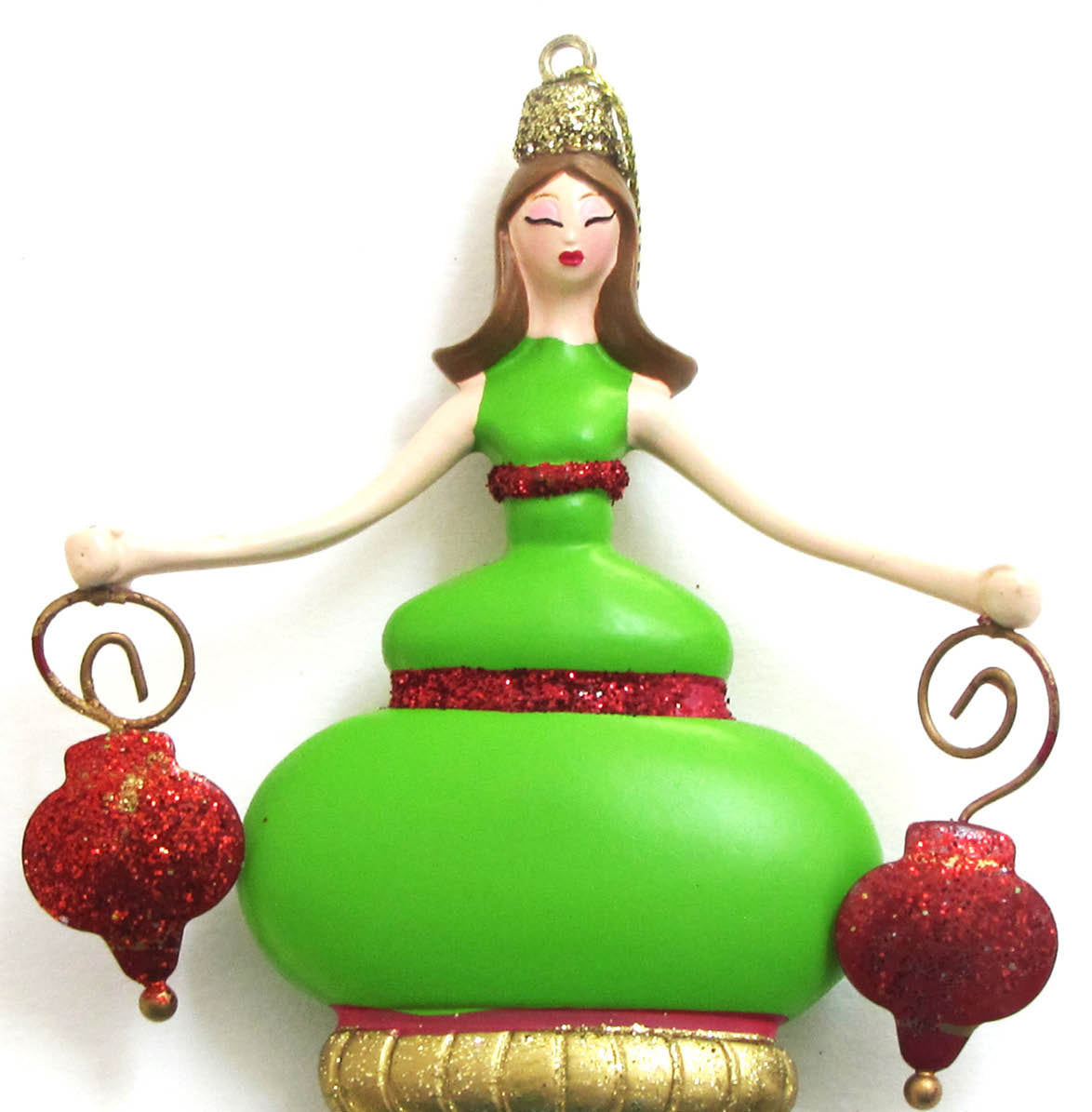 Christmas Masquerade Green and Red Lady Ornament Arms Open