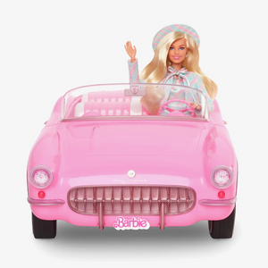 Barbie Movie Pink Corvette with Barbie in Plaid Outfit driving